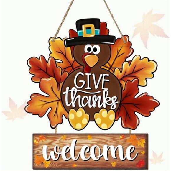 Thanksgiving Decoration Turkey Wooden Door Sign Hanging Fall Harvest Welcome - Picture 1 of 7